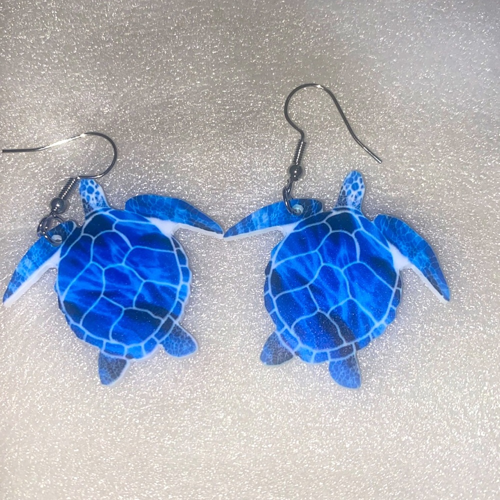 Blue Sea Turtle Earrings - Picture 2 of 2